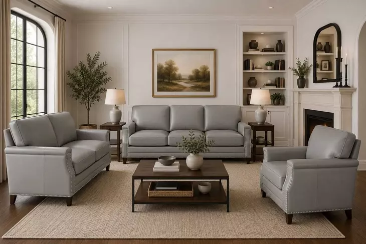 Camden Silver Leather Living Room Set
