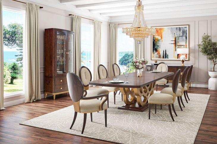 Camellia Field Warm Pecan 4 Door Sideboard with Mirror
