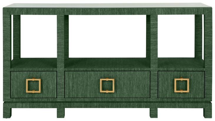 Campbell Green 58" Glass Top Console Table with 3 Drawers