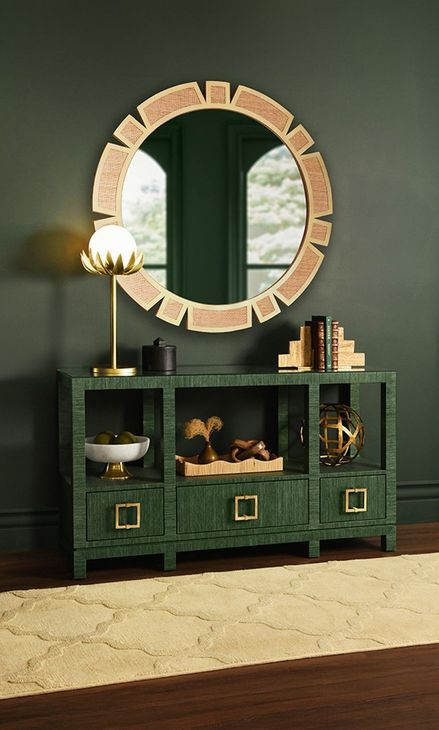 Campbell Green 58" Glass Top Console Table with 3 Drawers