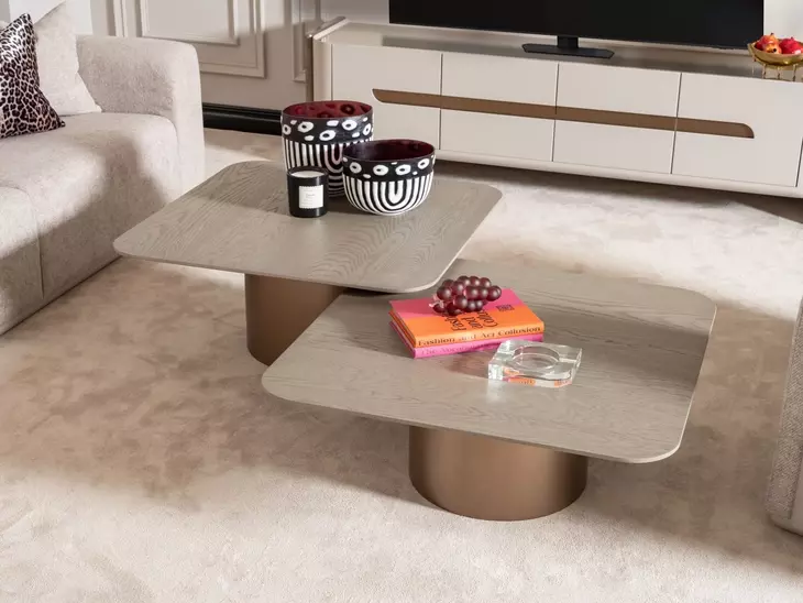 Canberra Light Ash and Antique Gold Short Cocktail Table