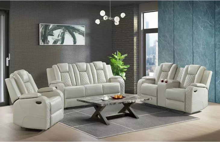 Amias Oyster 75" Power Reclining Loveseat with USB Charging and LED
