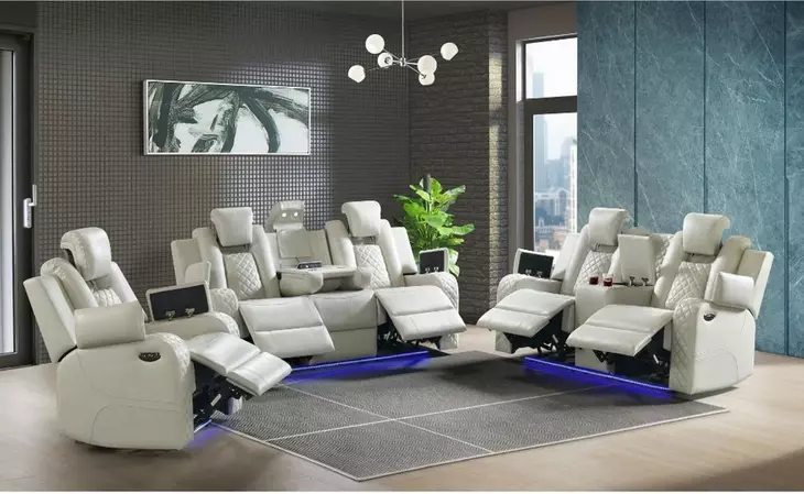 Amias Oyster 75" Power Reclining Loveseat with USB Charging and LED