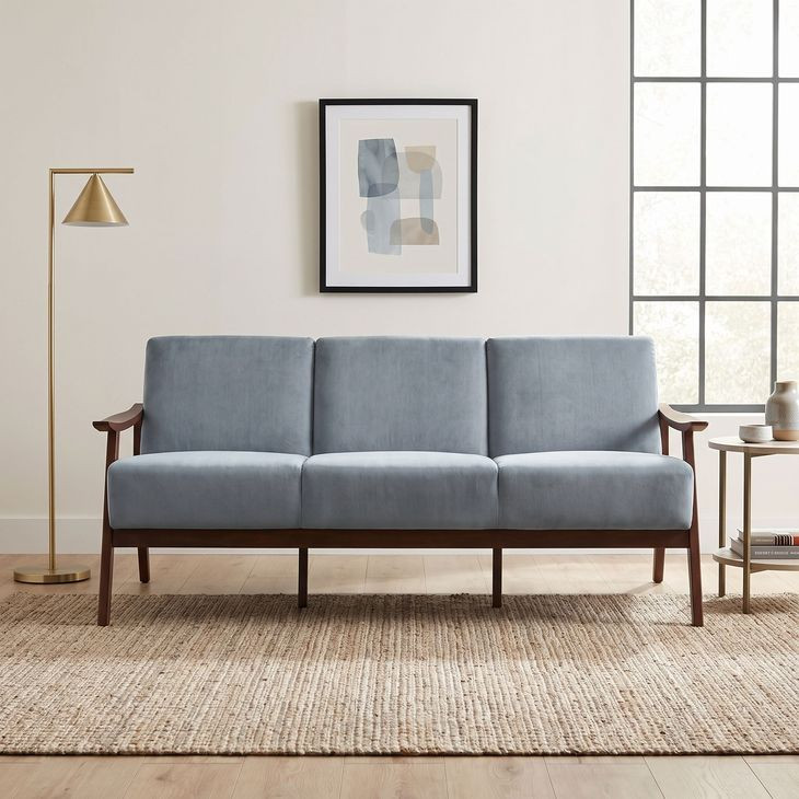 Carlson Blue Gray Velvet Sofa