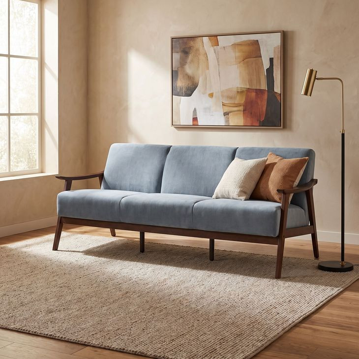 Carlson Blue Gray Velvet Sofa
