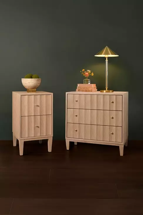 Carmack Cerused Oak Rectangular 3 Drawer Side Table