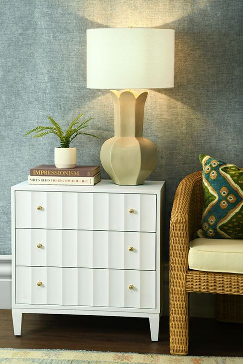 Carmack Matte White Lacquer Rectangular 3 Drawer Side Table