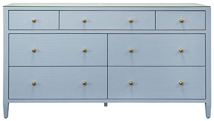 Carnegie Textured Light Blue Linen 7 Drawer Dresser