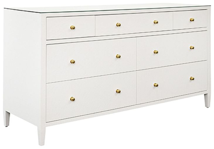 Carnegie Textured White Linen 7 Drawer Dresser