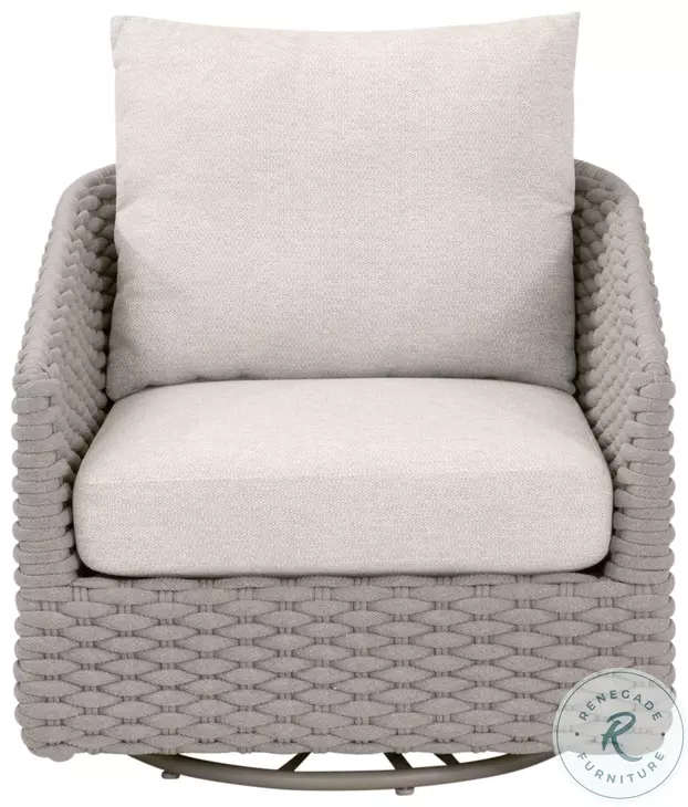 Caspian Ecru Weave Outdoor Performance Fabric Swivel Rocker Sofa Chair