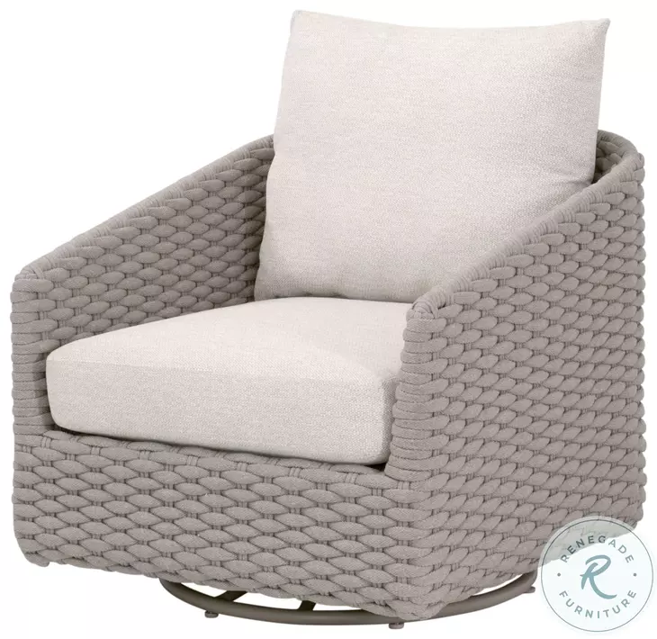 Caspian Ecru Weave Outdoor Performance Fabric Swivel Rocker Sofa Chair