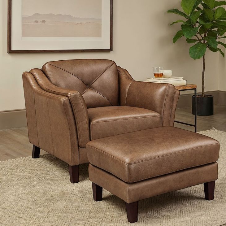 Cassie Latte Leather Upholstered Rectangular Ottoman