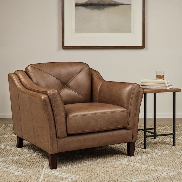 Cassie Latte Leather Upholstered Lounge Chair
