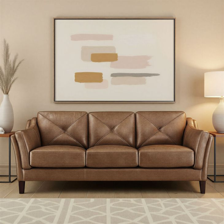 Cassie Latte Leather 84" Sofa