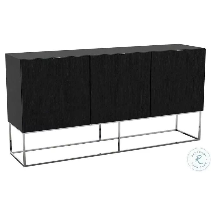 Vizzione Dark Gray Oak And High Polished Stainless Steel Buffet