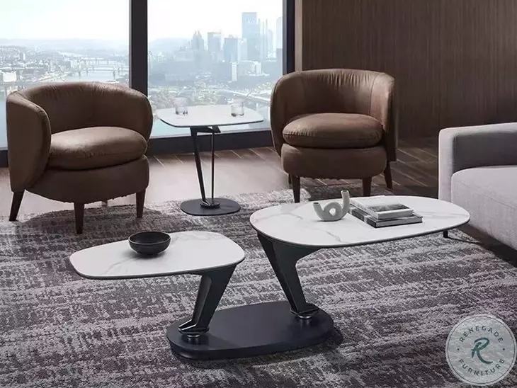 Leaf White And Gray End Table