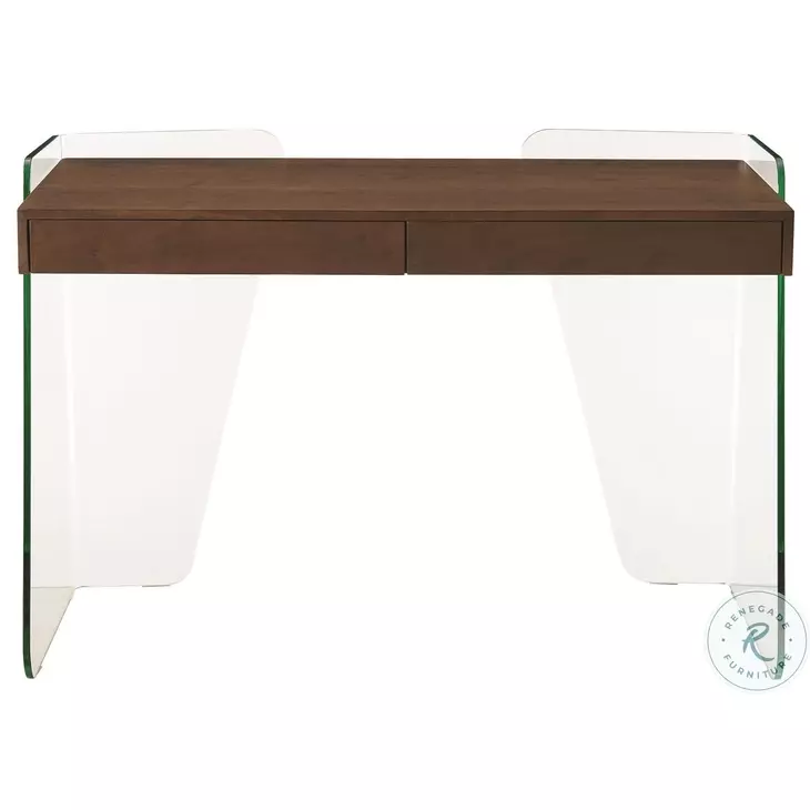 Archie Walnut And Clear Glass Office Desk