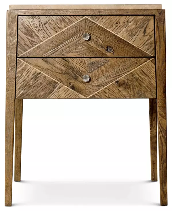 Echoes Light Echo Oak 2 Drawer Travertine Top Hawkesford Nightstand