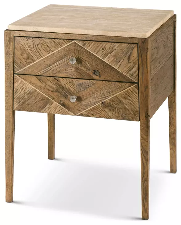 Echoes Light Echo Oak 2 Drawer Travertine Top Hawkesford Nightstand