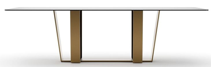 Counter Balance Smoked Bronze and Brushed Gold 108" Rectangular Glass Top Dining Table