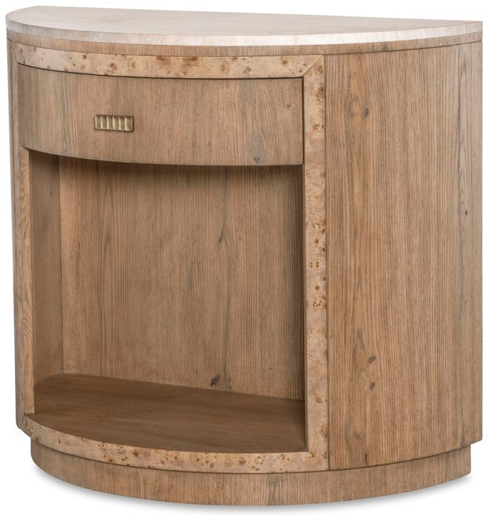 Monterey Hawthorne Light and Beige 1 Drawer Demilune Travertine Top Nightstand