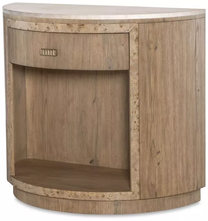 Monterey Hawthorne Light and Beige 1 Drawer Demilune Travertine Top Nightstand