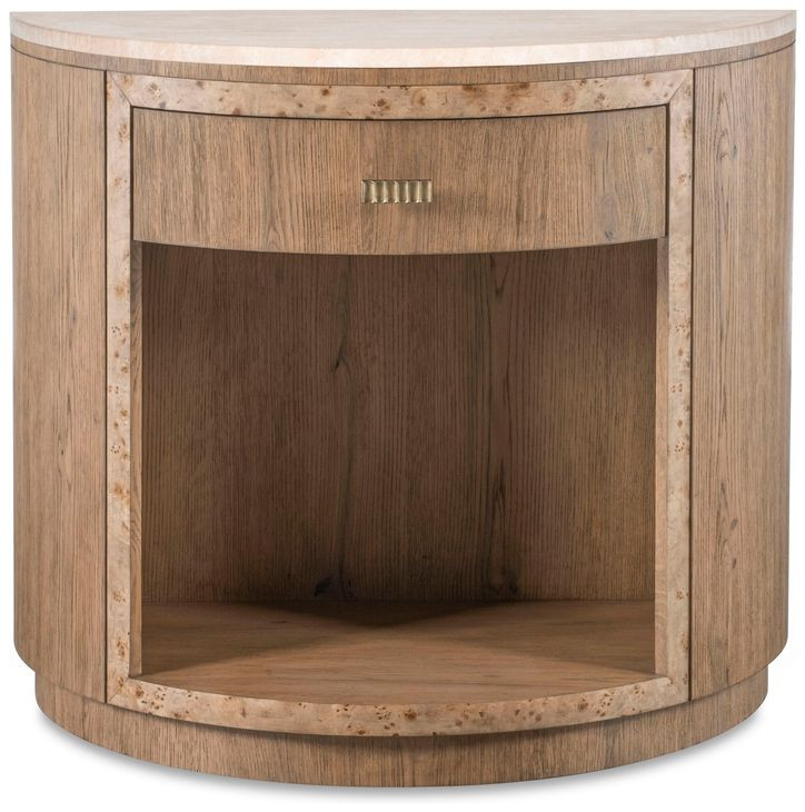 Monterey Hawthorne Light and Beige 1 Drawer Demilune Travertine Top Nightstand