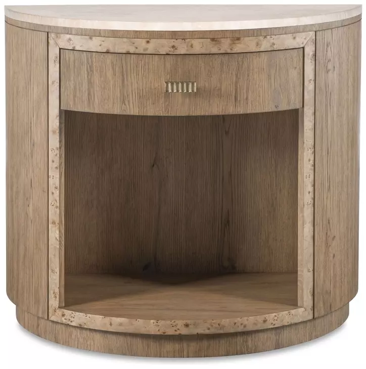 Monterey Hawthorne Light and Beige 1 Drawer Demilune Travertine Top Nightstand