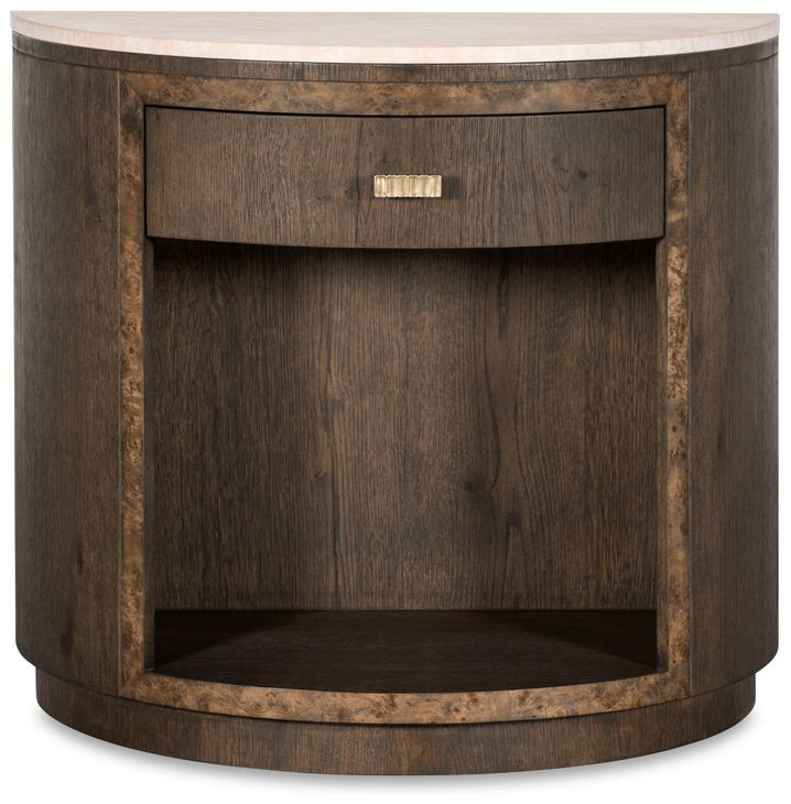 Monterey Hawthorne Dark and Beige 1 Drawer Demilune Travertine Top Nightstand