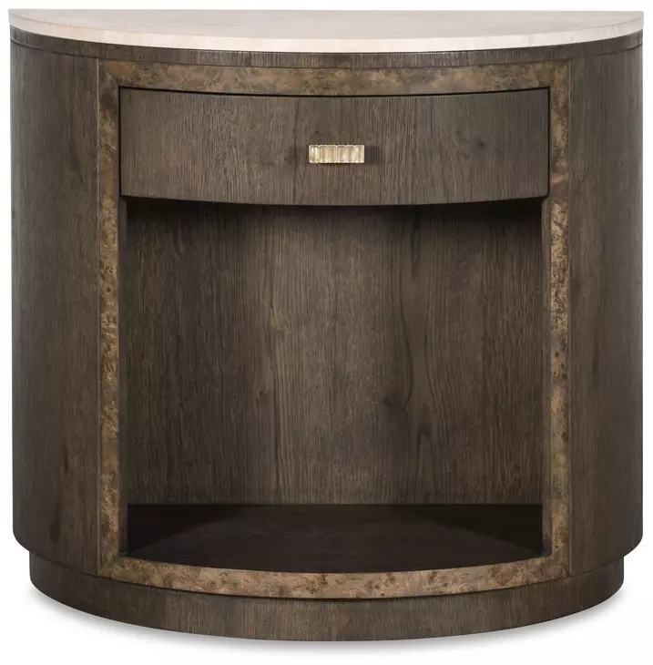 Monterey Hawthorne Dark and Beige 1 Drawer Demilune Travertine Top Nightstand