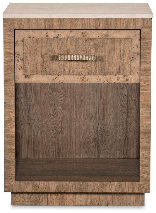 Monterey Hawthorne Light and Beige 1 Drawer Small Travertine Top Nightstand