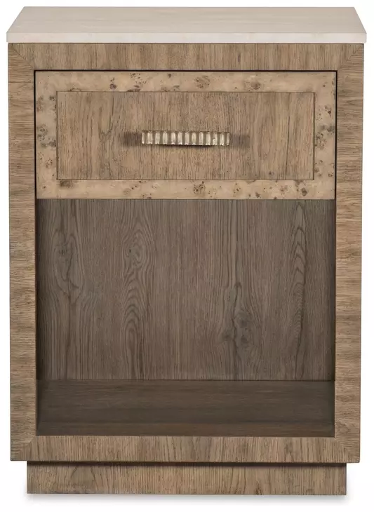 Monterey Hawthorne Light and Beige 1 Drawer Small Travertine Top Nightstand