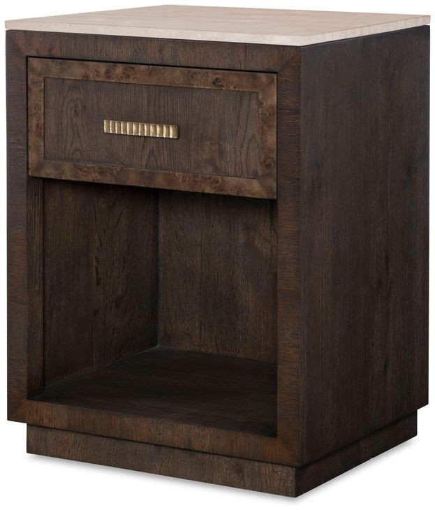 Monterey Hawthorne Dark and Beige 1 Drawer Small Travertine Top Nightstand