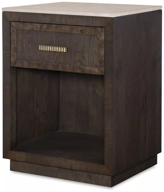 Monterey Hawthorne Dark and Beige 1 Drawer Small Travertine Top Nightstand