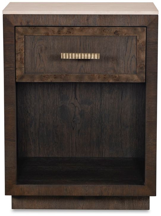 Monterey Hawthorne Dark and Beige 1 Drawer Small Travertine Top Nightstand