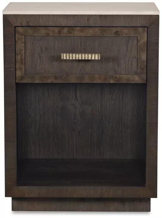 Monterey Hawthorne Dark and Beige 1 Drawer Small Travertine Top Nightstand