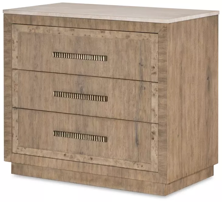 Monterey Hawthorne Light and Beige 3 Drawer Travertine Top Nightstand