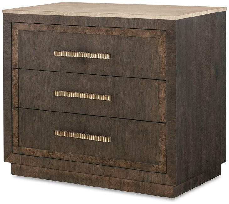 Monterey Hawthorne Dark and Beige 3 Drawer Travertine Top Nightstand