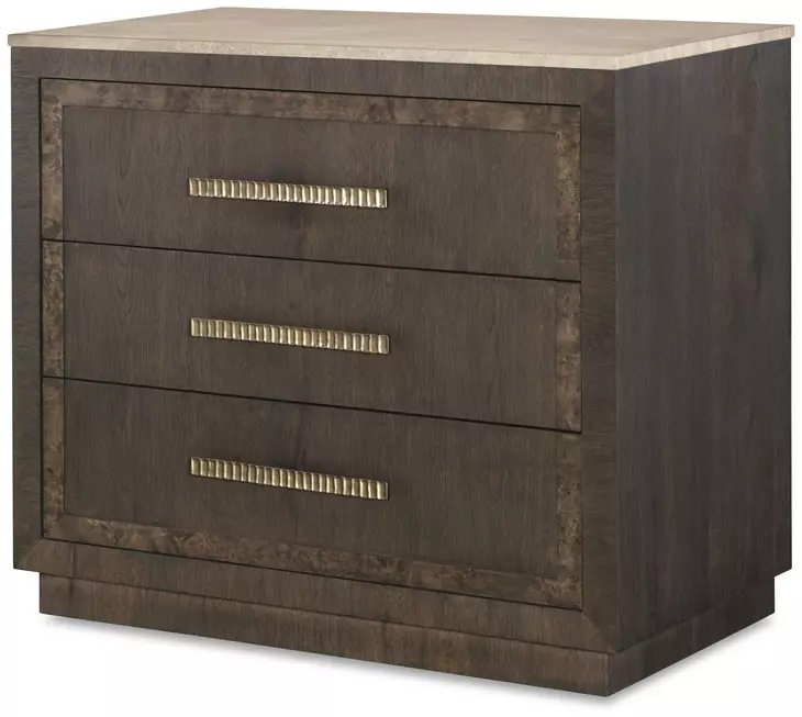 Monterey Hawthorne Dark and Beige 3 Drawer Travertine Top Nightstand