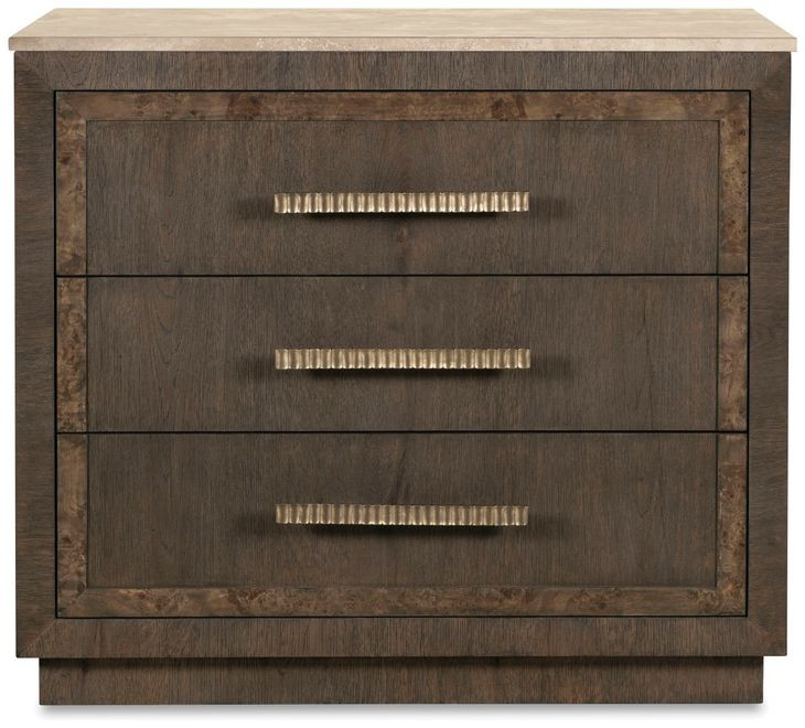 Monterey Hawthorne Dark and Beige 3 Drawer Travertine Top Nightstand