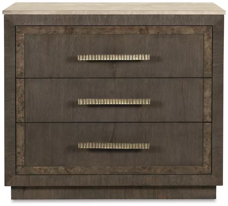 Monterey Hawthorne Dark and Beige 3 Drawer Travertine Top Nightstand
