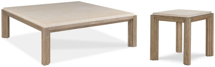 Monterey Hawthorne Light and Beige Square Travertine Top Occasional Table Set