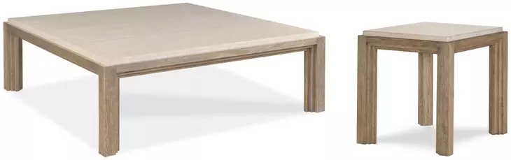 Monterey Hawthorne Light and Beige Square Travertine Top Occasional Table Set