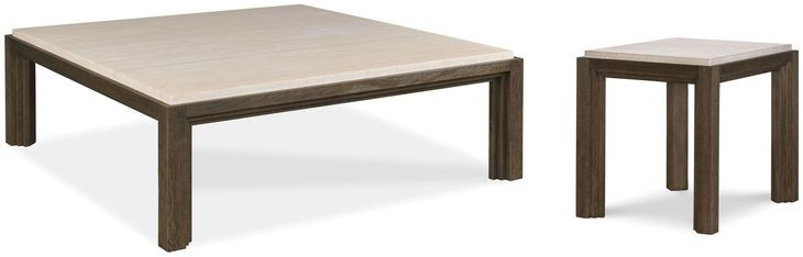 Monterey Hawthorne Dark and Beige Square Travertine Top Occasional Table Set
