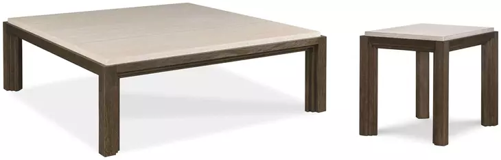 Monterey Hawthorne Dark and Beige Square Travertine Top Occasional Table Set