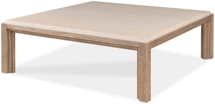 Monterey Hawthorne Light and Beige Square Travertine Top Cocktail Table