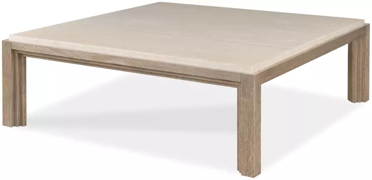 Monterey Hawthorne Light and Beige Square Travertine Top Cocktail Table