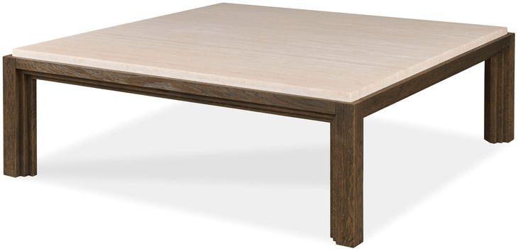 Monterey Hawthorne Dark and Beige Square Travertine Top Cocktail Table