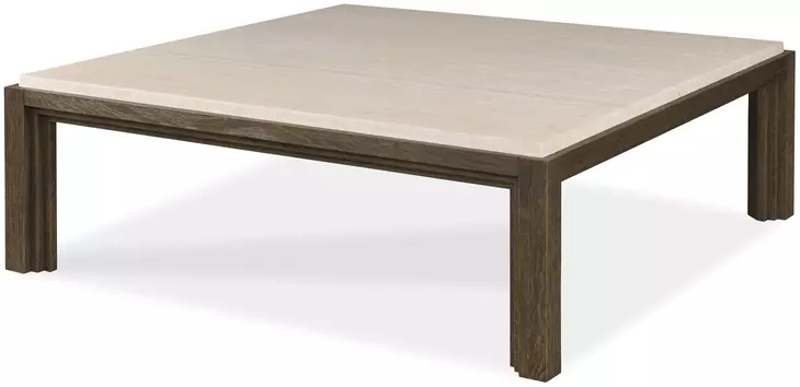 Monterey Hawthorne Dark and Beige Square Travertine Top Cocktail Table