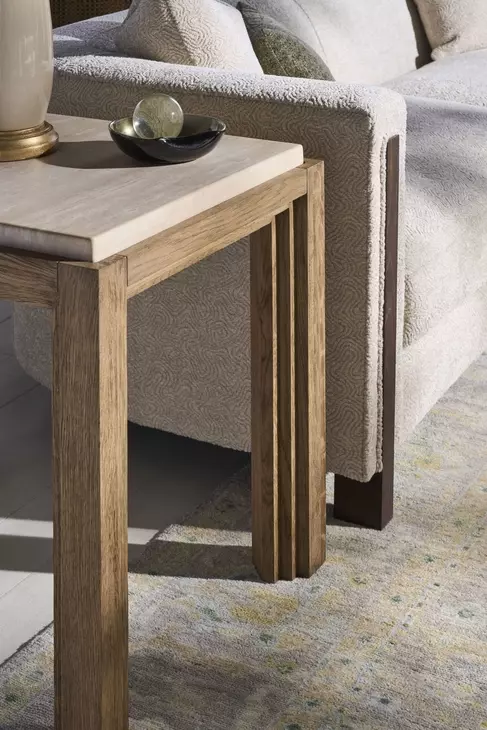 Monterey Hawthorne Light and Beige Square Travertine Top Lamp Table